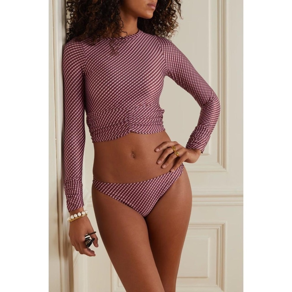 Free People Peony Gingham Rash Guard Top Nwt Xs Crop Tie Back Swim Top $110